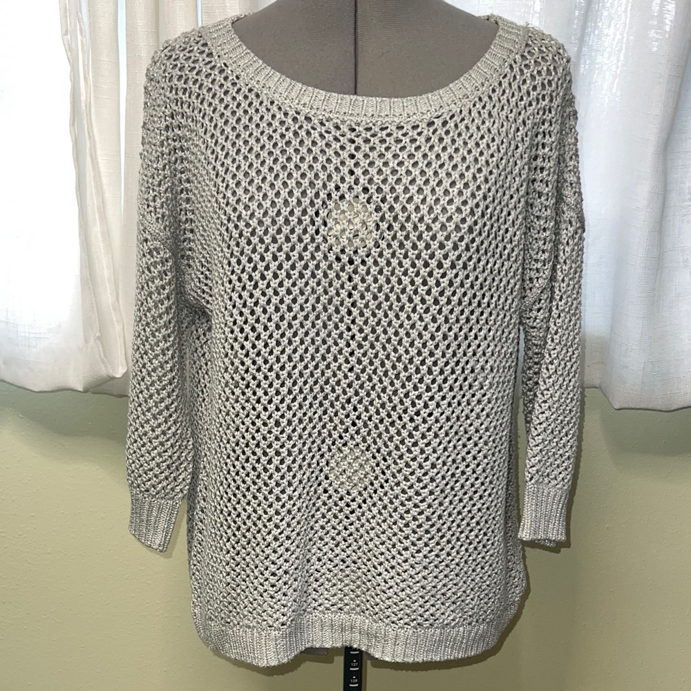 DKNY Women's Light Grey Open-Knit Sweater